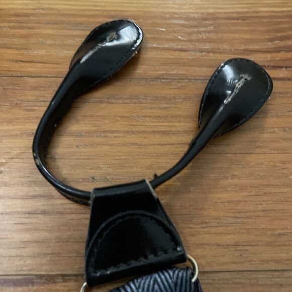 Roundtree & Yorke Black And Blue Chevron Stripes Suspenders Leather Loops - Picture 4 of 9